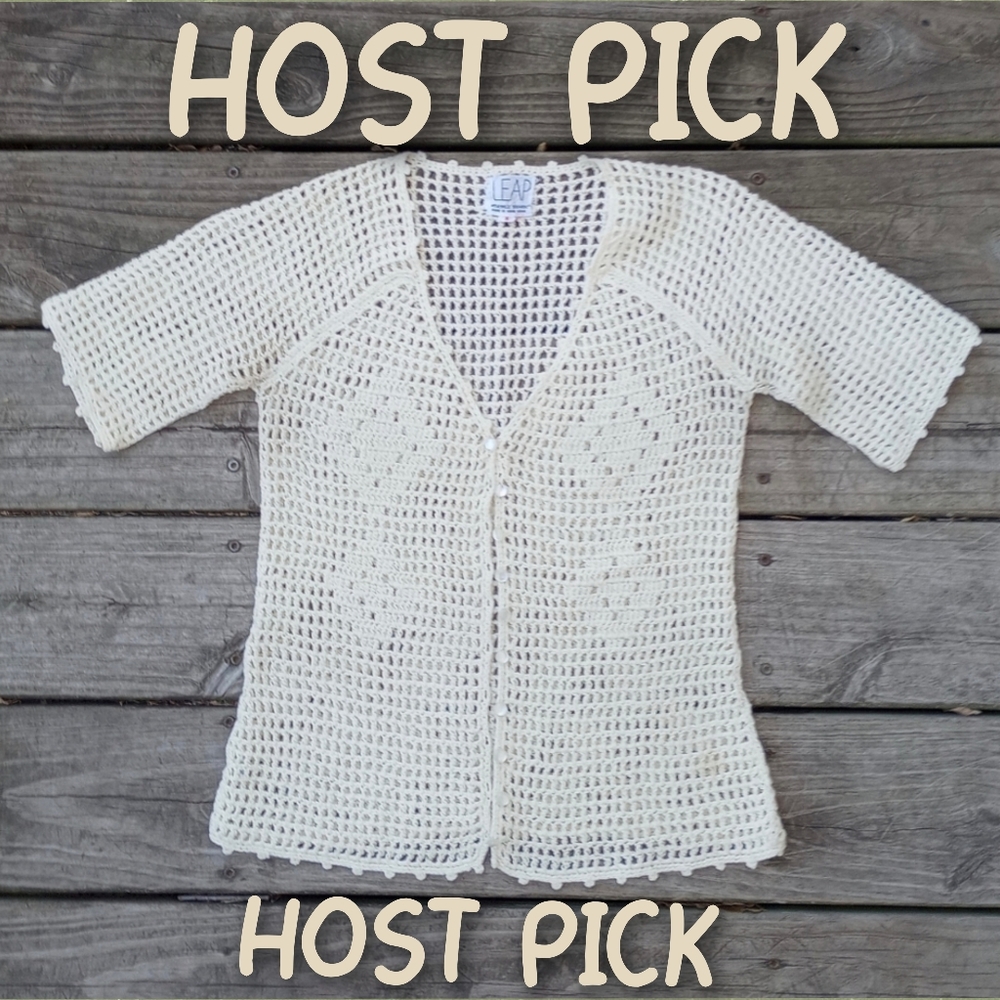 Size Small LEAP Vintage Knit Crochet Button Up Cardigan HOST PICK